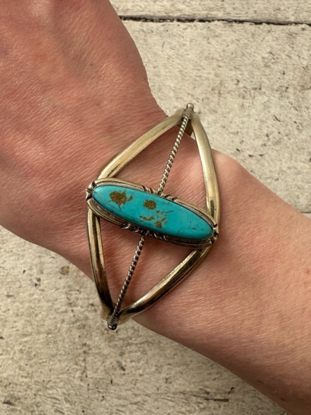 Vintage Mexican Sterling Turquoise Cuff Bracelet